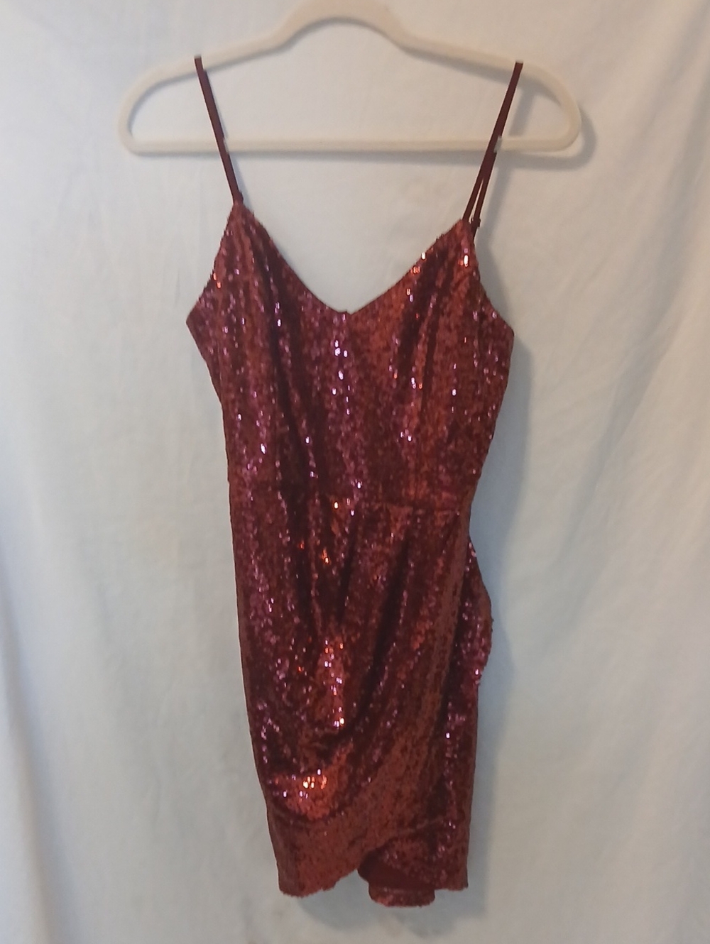 Lulu's Red Sequin Mini Slip Dress with Spaghetti Straps